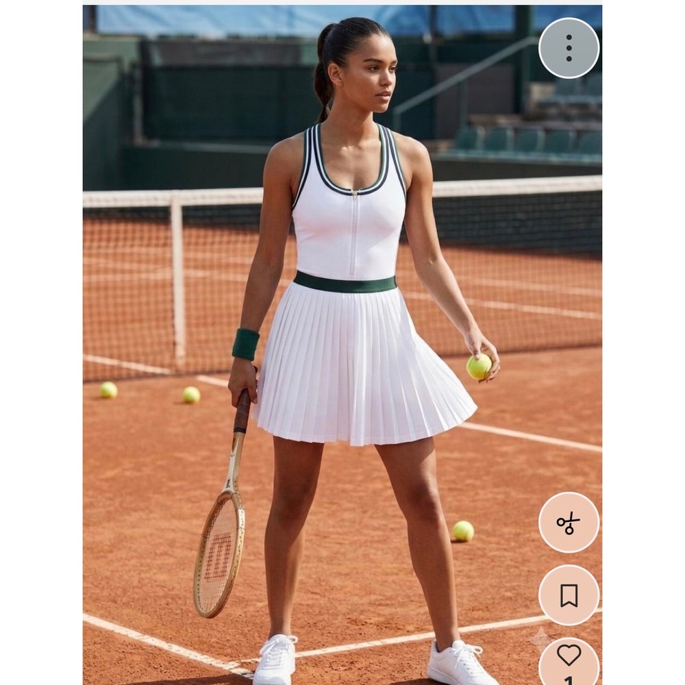 Anna-Kaci Tennis Dress Medium White Green NWT Racerback Pleated Quarter Zip